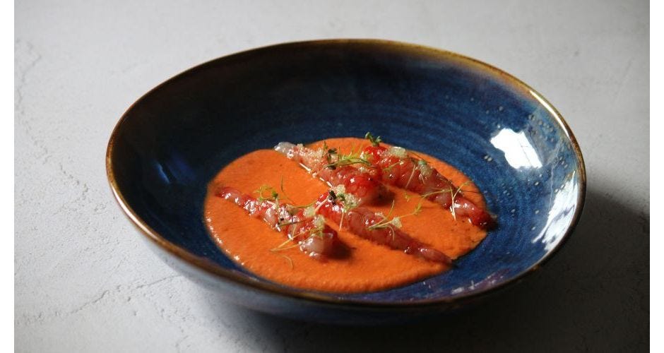 Gazpacho, gambero rosso e fingerlime